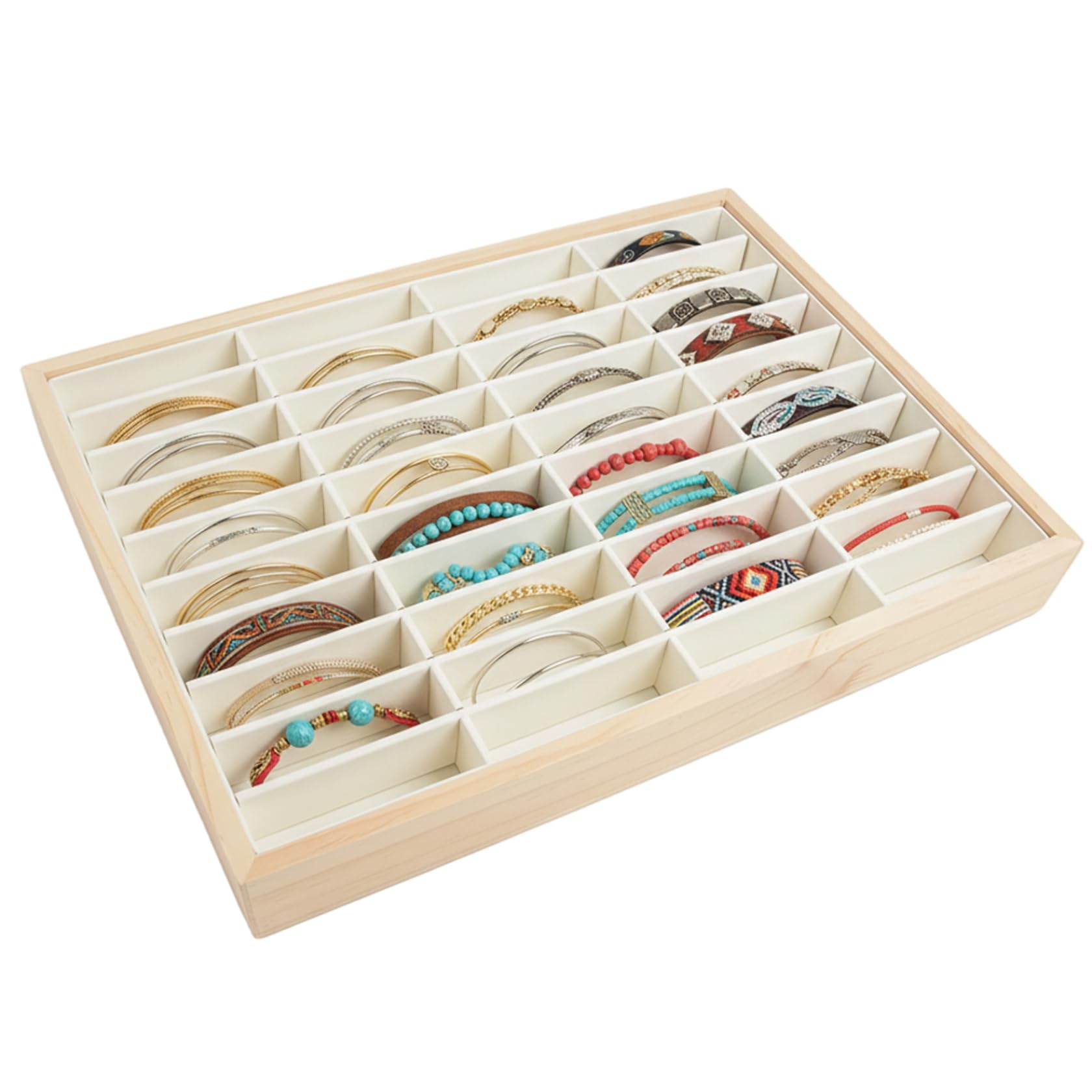 CAKEEYUM 40 Grid Wooden Bracelet Display Tray Bangle Holder for Jewellery Organization for Retail Store Countertop Photography Props