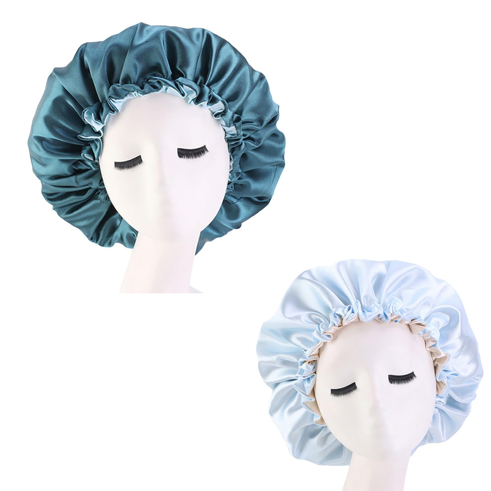 2 Pcs Satin Sleep Cap for Women Long Hair Silk Bonnet for Curly Hair bonnet for Sleeping Extra Large Double Layer Adjustable Satin Bonnet for Women