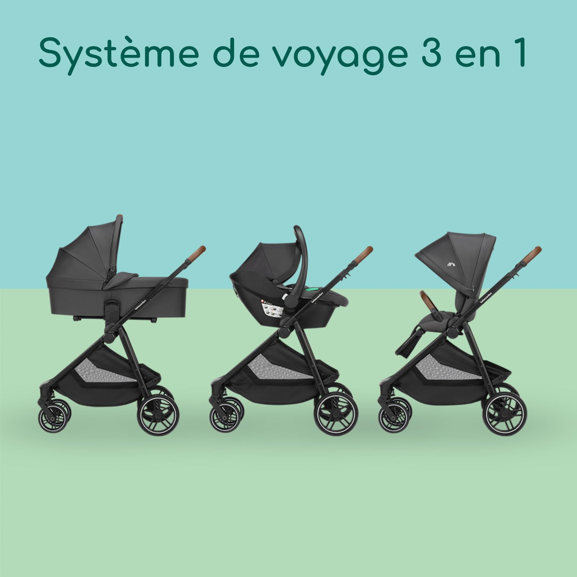 Bebeconfort Luvia Trio Poussette 3 en 1 0-22 kg Siège auto bébé Nacelle Pliage intelligent Guidon réglable Absorption des chocs Mineral Graphite