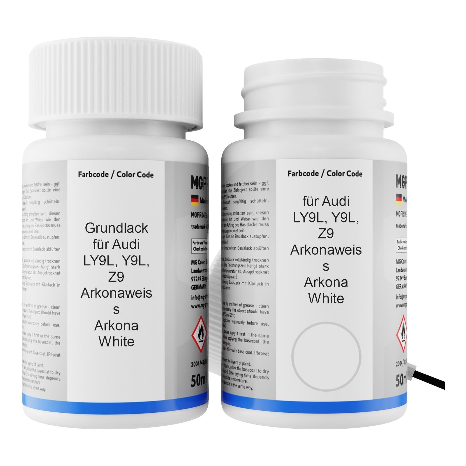 MG PRIME Vernice per auto Kit stilo di ritocco per Audi LY9L / Y9L / Z9 Arkonaweiss/Arkona White Vernice di fondo vernice di base vernice trasparente ognuno 50ml