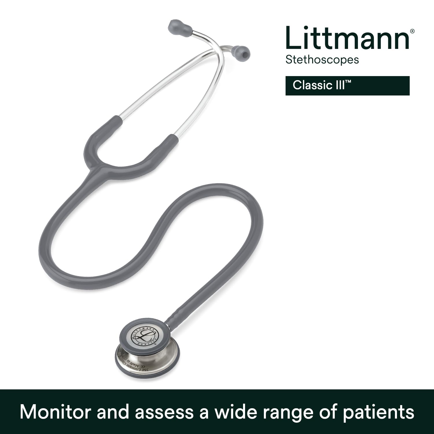 3M Littmann Classic III Monitoring Stethoscope, Grey Tube, 27 inch
