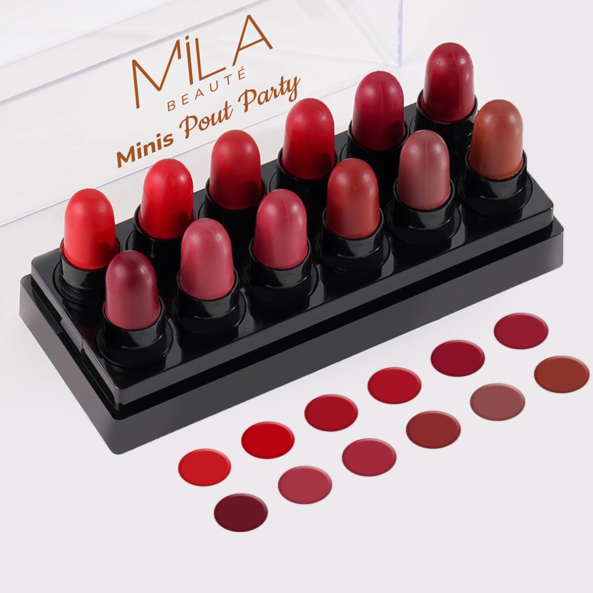 Mila Beauté 12 Creamy Matte Mini Pout Party Lipstick Kit | Lip Hydrating & Light-weight | Long Lasting Lipsticks for Women | Suitable All Indian Tones | Shade – Browns & Reds 12g