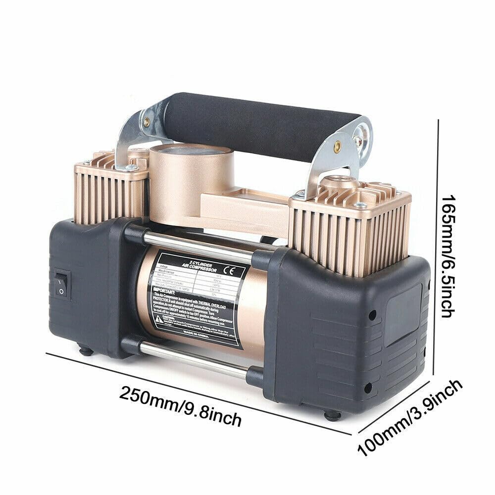 YINZINR Portable Tire Inflator, 150 PSI Heavy Duty Air Tire Pump Inflator Car Truck Double Cylinder Compressor, with Tire Repair Kit and Toolbox, for SUVs, Off-Road, Trailer, Truck, Bike, Air Bed
