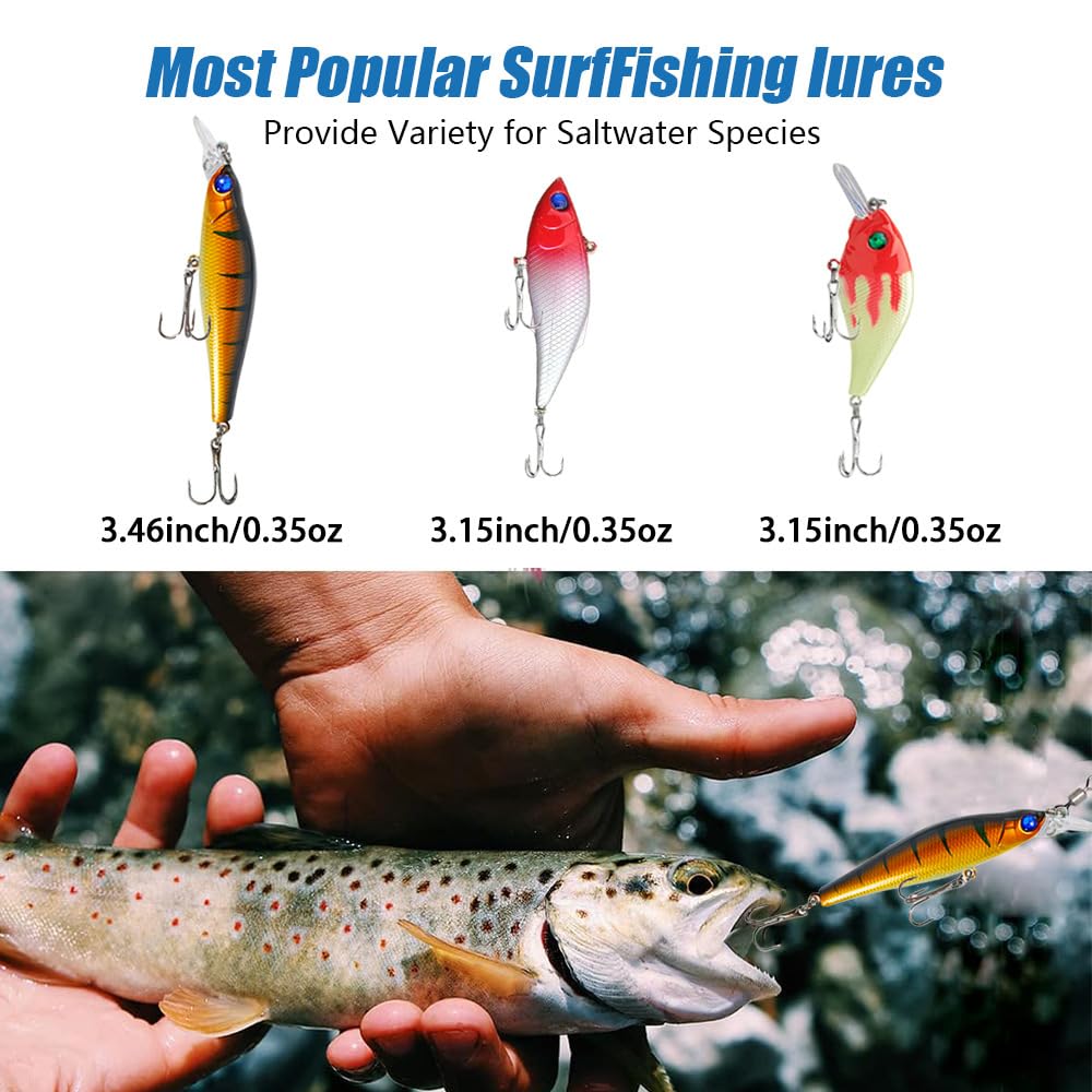 NEWFUN Esche da Pesca, Kit Pesca Mare, Set di Esche Artificiali per la Pesca Per Luccio, Persico, Trota, Sgombro, Merluzzo, Set di Accessori per la Pesca in Mare per Acqua Dolce e Salata