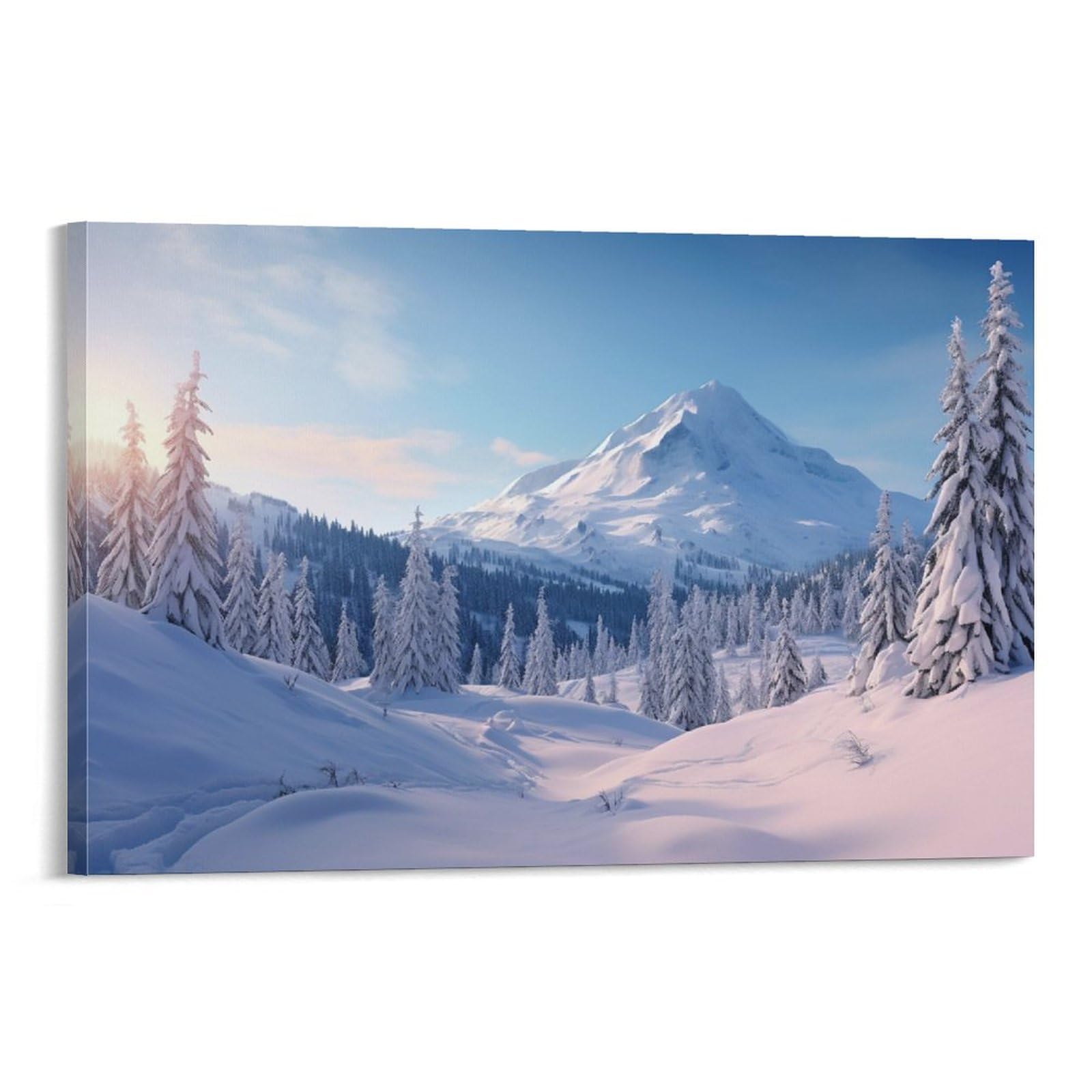 Foccar Frame-Forest Snowy Mountains Forest Snowy Mountains Canvas Wall Art Winter Tree Snow Scenery Posters Wall Decor Painting Art For Home Room Artwork