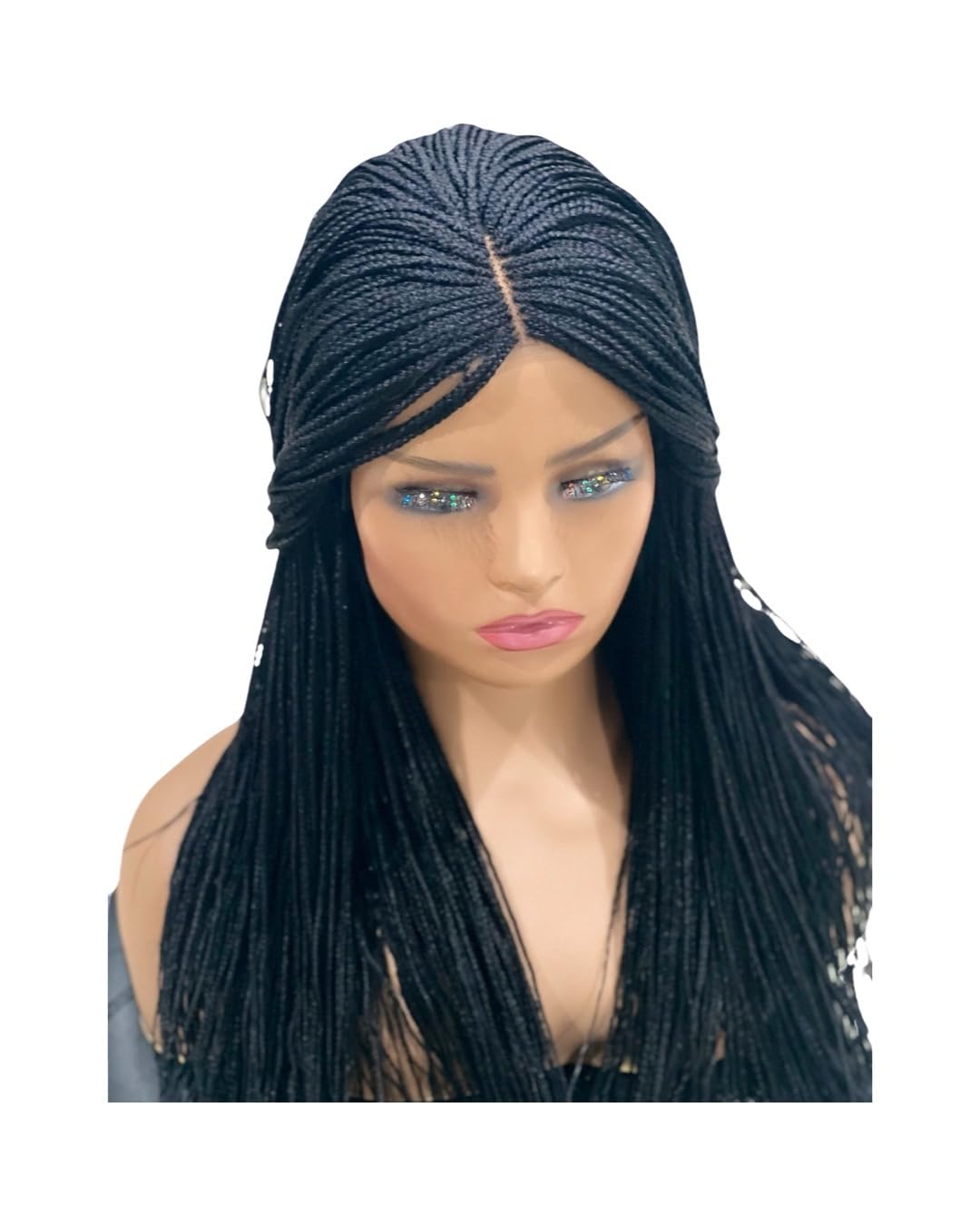 22 inches Micro Braided wigs - Handmade Knotless Box Braid Wigs for Black Women – Full Lace Braid with Human Hair Blend Natural Look – Black