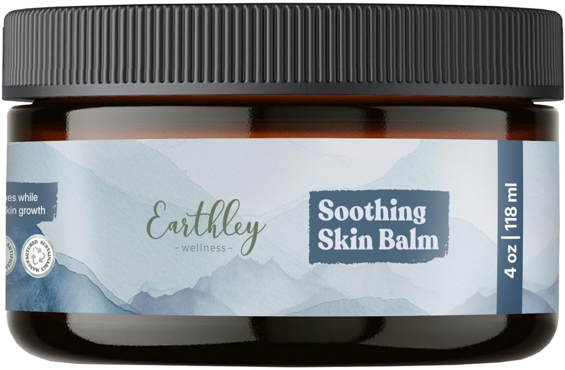 Earthley Wellness Soothing Skin Balm, Natural Moisturizing Cream for Dry, Flaky, Itchy Skin, Calendula & Mango Butter, Family-Safe Formula, 4 oz