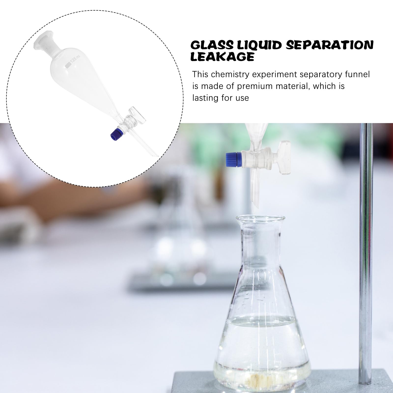 iplusmile Borosilicato Imbuto Separatore A Forma di Pera 125Ml Parete Pesante Conico Imbuto di Separazione per Chimica di Laboratorio