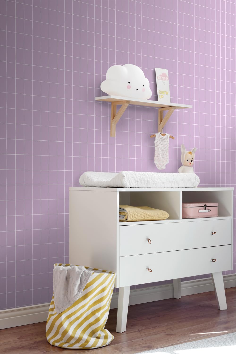 ESTAhome Tapeta małe kafelki liliowo fioletowymIbiałym 53 cm x 10.05 m