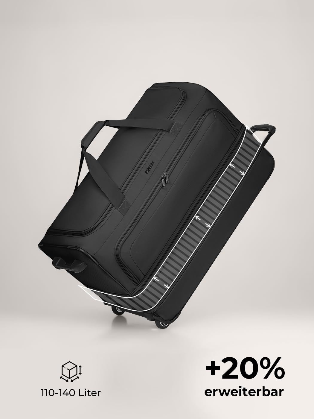 REDOLZ XL sehr große Jumbo Trolley-Reisetasche mit Rollen 80 cm [Sondergröße] Volumen mit Dehnfalte erweiterbar von 110 auf 140 Liter | extra Bodenfach für Männer & Frauen (Duffle Essentials)