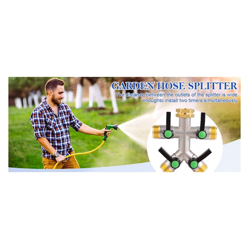 Distributore a 4 Vie per Tubi Flessibili, Sdoppiatore for Tubo da Giardino a 4 Vie in Rame 3/4 Pollici GHT Nero