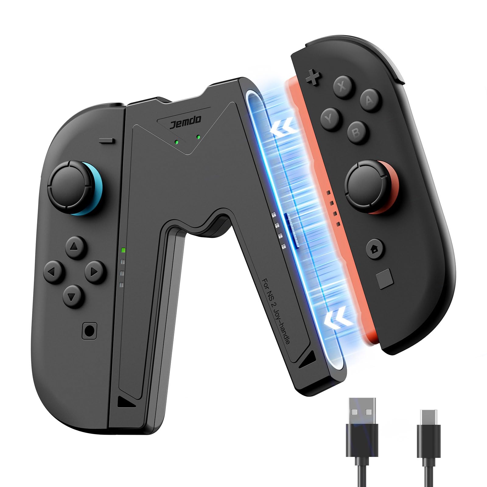 JEMDO Magnetic JoyCon Charger Grip Compatible with Nintendo Switch 2 Only – Ergonomic LED Charging Grip for JoyCon 2 with USB C Cable, Travel-Ready, Black [nintendo_switch_2]