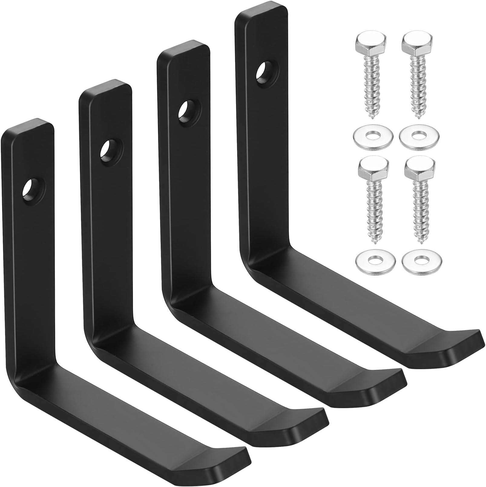 Qeapug 4 Pcs Garage Hooks, Heavy Duty Wall Hooks, J Shape Hooks, Metal Tools Storage Hooks Wall Mounted Heavy Duty for Hanging, Garage, Truck, Home Equipment Organizer, J Hook Set, Black