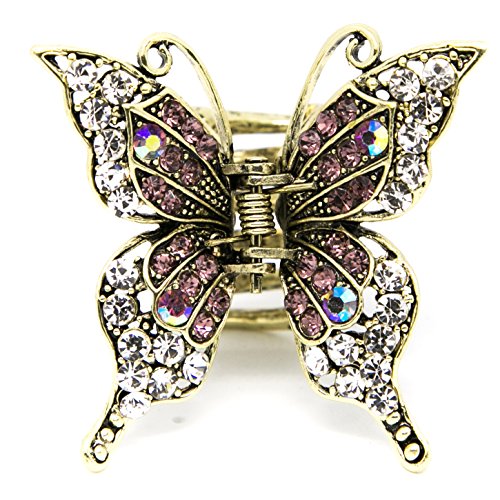 Beautyxyz Vintage Rhinestones Crystal Metal Butterfly Hair Claw Clip Jaws Pins (purple)