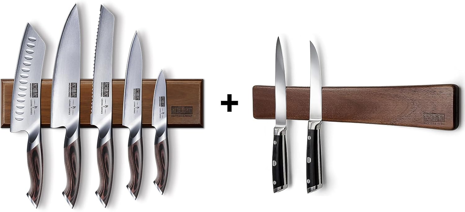 HOSHANHO Knife Set with Magnetic Knife Holder & Magnetic Knife Strips