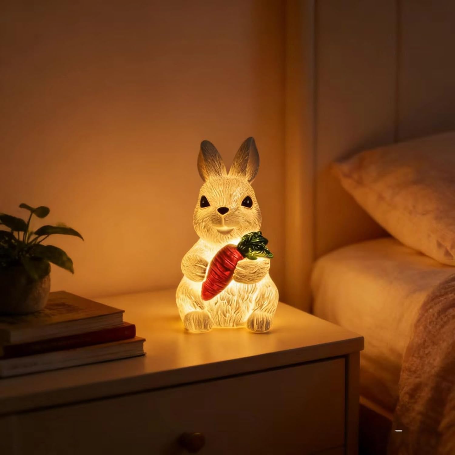 Halloween Light Up Bunny Figurine - Resin Rabbit Lamp Decor,Glowing Bunny Nightlight with Carrot,Spooky Cute Tabletop Ornament for Halloween Home Bedroom Decor,Study Home Decor,Nursery Bedside Table