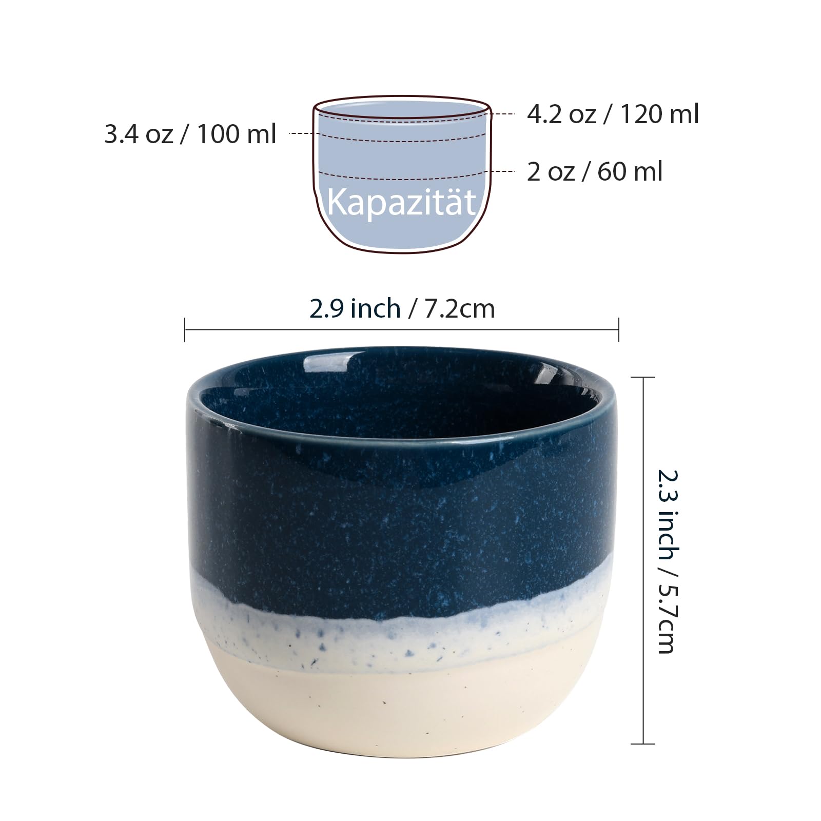 Tasses Sans Anse épaisse Lot De 4 Tasses à Expresso Autumnlife Vertes - 120 Ml, Porcelaine épaisse, Fait Main, Sans Anse - Idée Cadeau Cadeau Amateurs Café