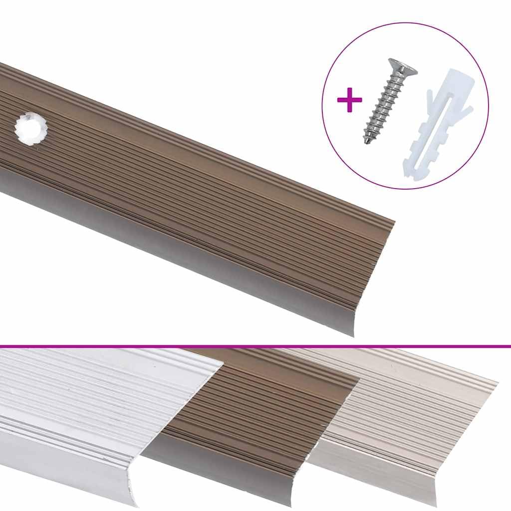 vidaXL Perfiles de peldaños forma de L 15uds aluminio marrón 100 cm, cantonera para peldaños, perfil de seguridad para escalera, laminado para peldaños
