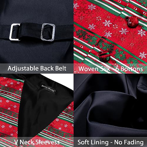 Image of Barry.Wang Mens Red /Green Christmas Suit Vest Holiday Xmas Waistcoat Tie Set Party Tuxedo