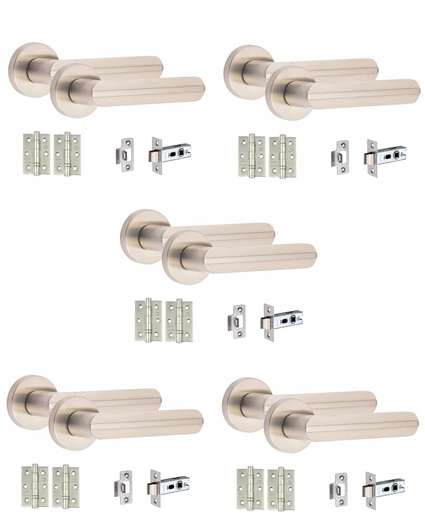 Golden Grace Lima Knurled Door Handle Set - Satin Nickel - 5 Pack