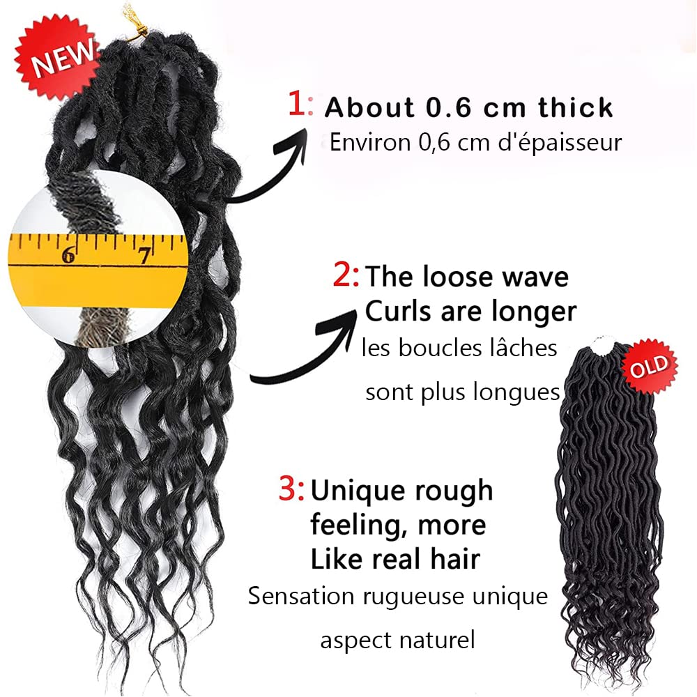 SOKU 6 Paquets New Goddess Locs Faux Locs Wavy Crochet Hair 26 Pouces Avec des extrémités lâches et ondulées Extensions de tresses synthétiques pré-bouclées Long Noir Naturel Dreadlocks