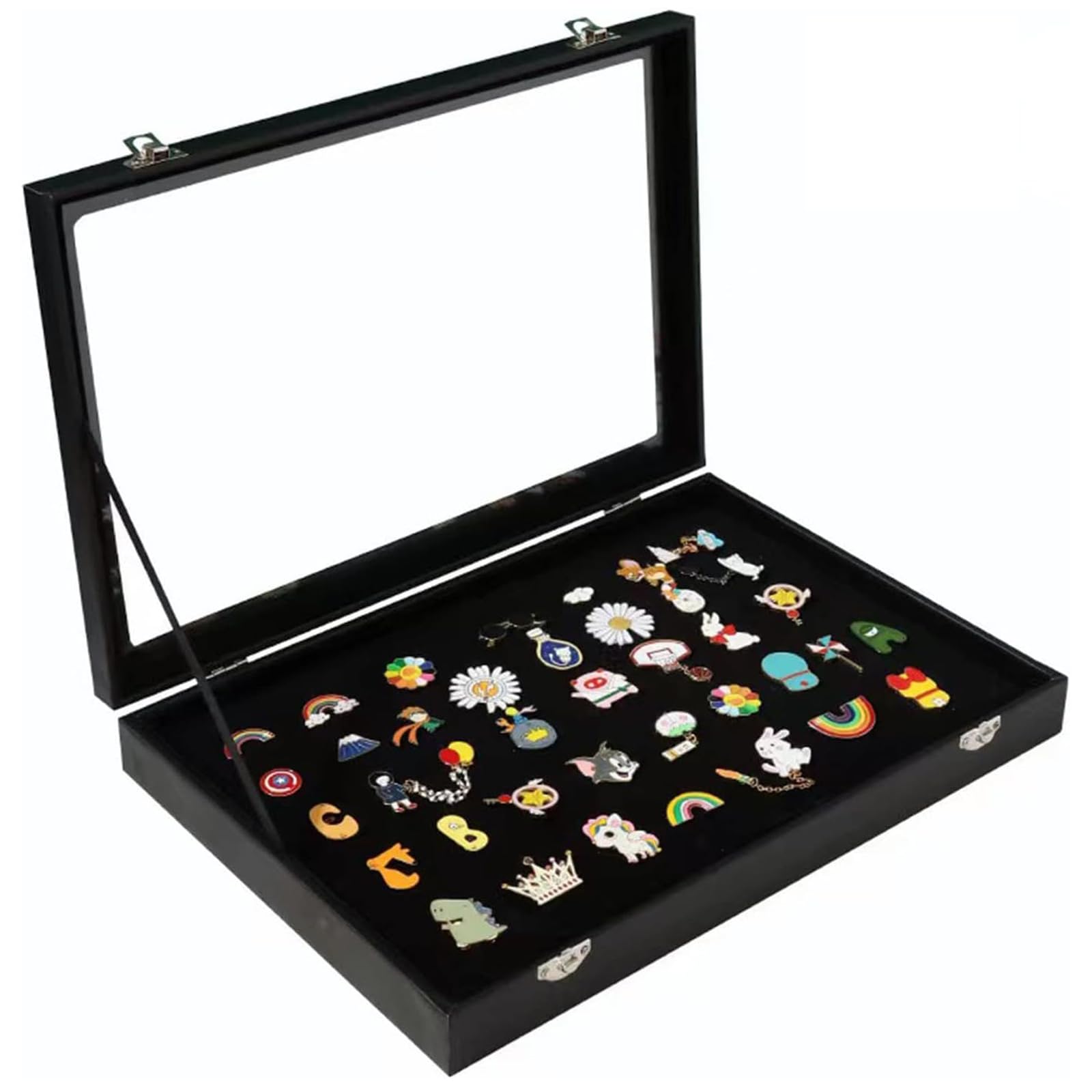Techchii Black Pin Badge Display Box, 28*20Cm Enamel Pins Display Frame Storage Case With Clear Lid Sealed And Dustproof For Military Medals, Jewelry Earrings Necklace