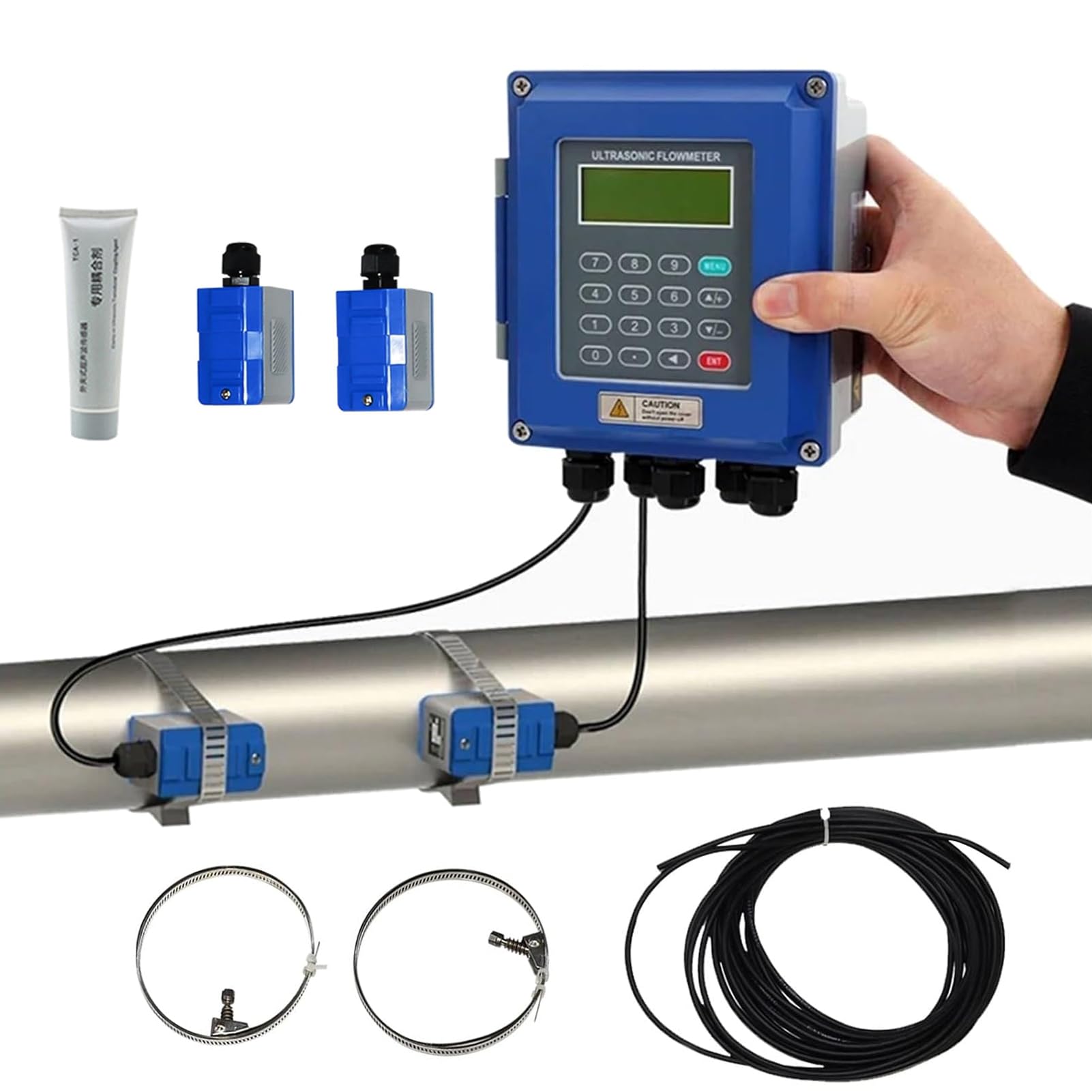Caudalímetro portátil ultrasónico TUF-2000B, medición de Flujo de líquidos con transductores TM-1/TS-2/TL-1, Rango DN15-6000, Agua, Aguas residuales y monitoreo Industrial