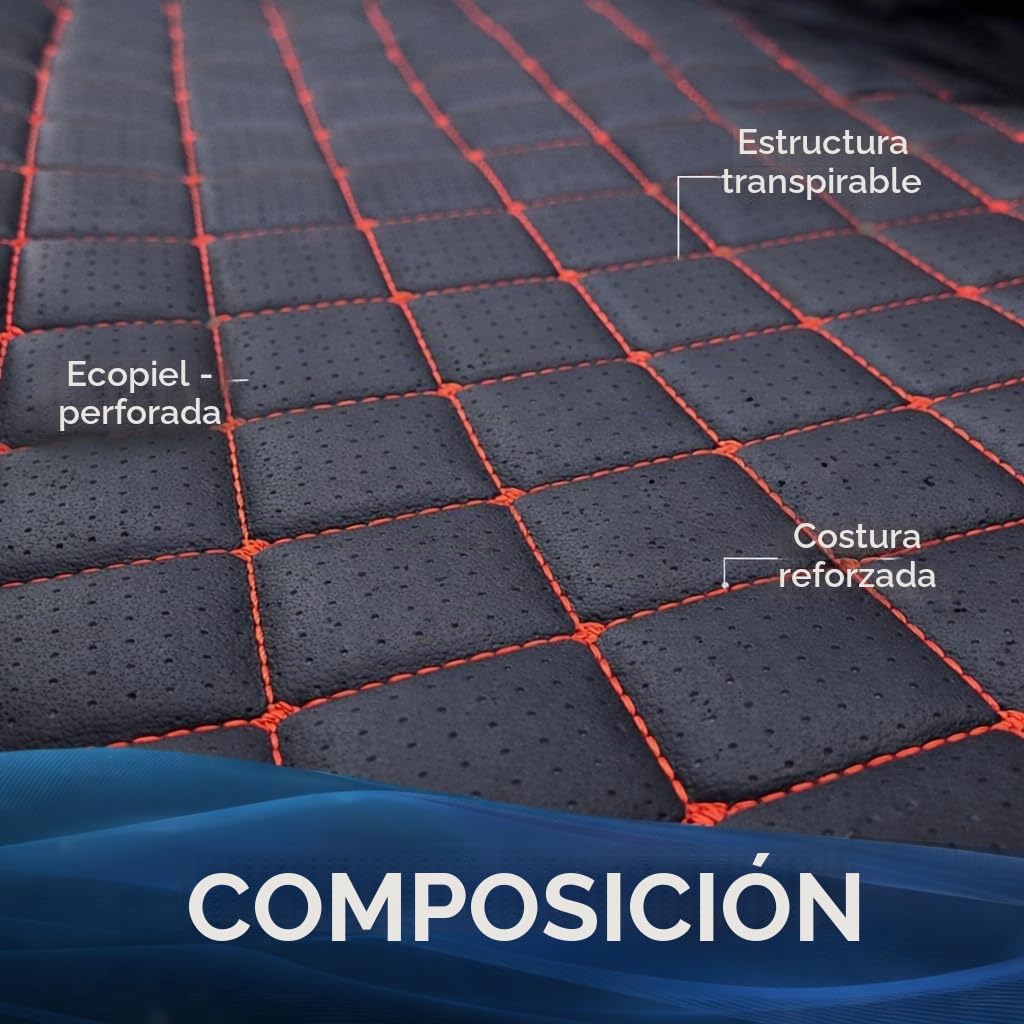 Funda de asiento universal para tractor de piel sintética acolchada, negro con costuras rojas