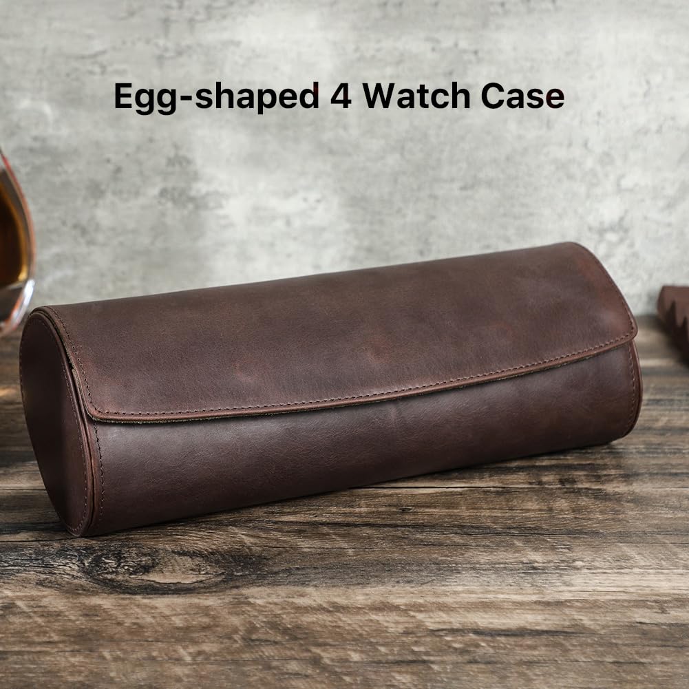 Hiram Estuche enrollable de piel auténtica, caja de almacenamiento para 4 relojes, funda de viaje con cojín extraíble, organizador protector portátil