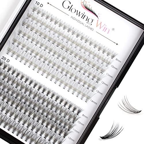 Glowingwin Individual Lashes Cluster Lashes Natural Look False Lashes Individual Eyelashes D Curl 228 PCS DIY Eyelash Extensions At Home(10D+20D Mixed 0.07D Curl 8-14mm)