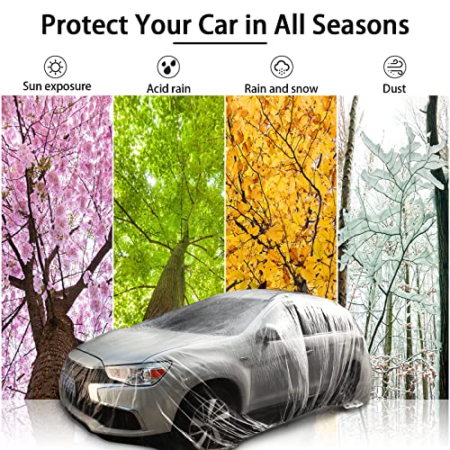 Image of Tallew 18 Pcs Universal Plastic Car Cover 12. 5 x 21. 7ft Disposable Waterproof Full Exterior Cover with Elastic Band for Automobiles Sedan Outdoor Snow Rain Weather