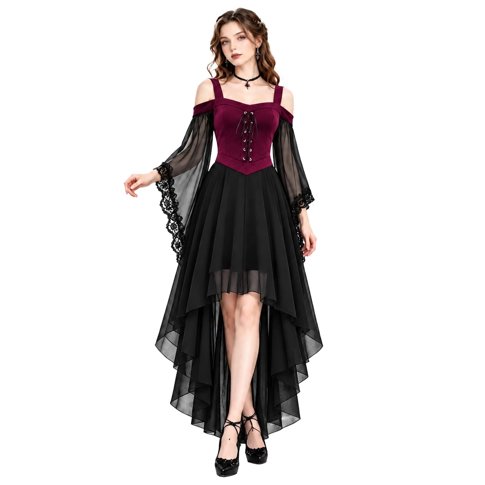 Women Halloween Costumes Victorian Witch Gothic Plus Size Dresses Renaissance Medieval Costume Elegant A-Line Dress for Women Evening Party Prom Cocktail Swing Glad Rags Vintage
