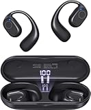 Open Ear Headphones, True Wireless Earbuds 40H Playtime Bone Conduction Headphones with Mic, Bluetooth 5.3 Over Ear Earbuds with Hooks & LED Display Charging Case, IPX6 for Sports (Black)
