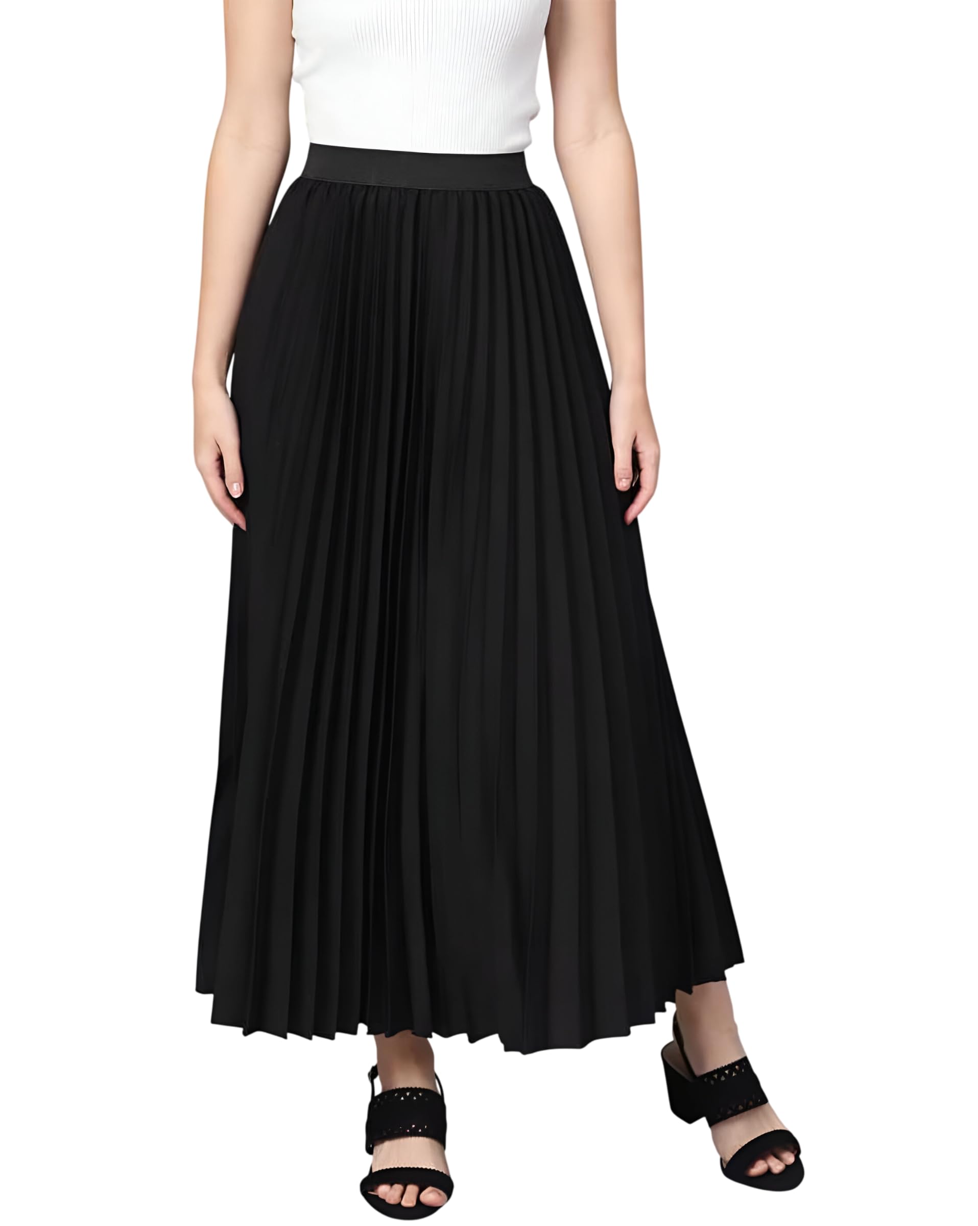 kzully | Graceful Flow Women's Accordian Pleat Maxi Flared Skirt-picture-13