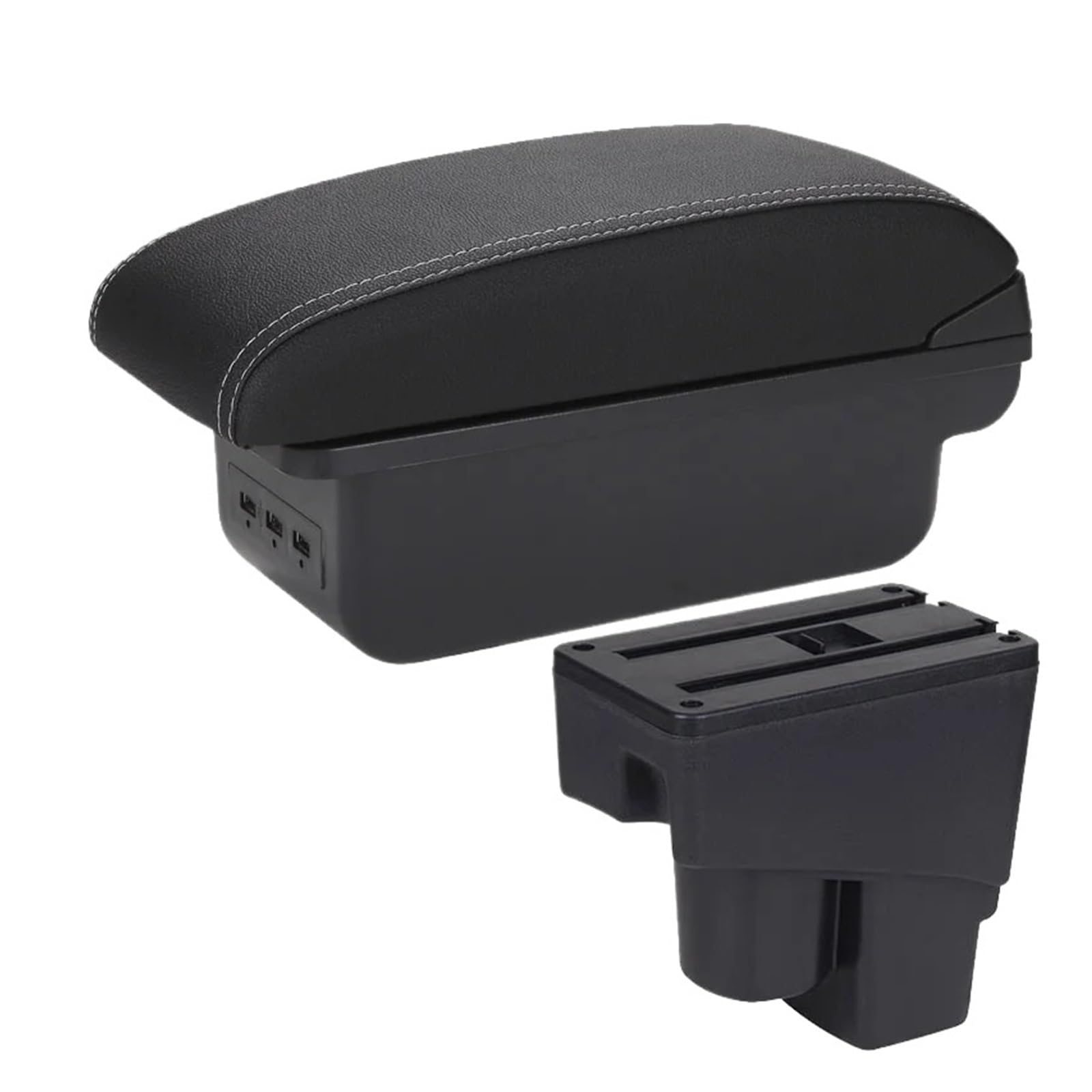 Ggwqoops Car Armrests For Fit For Jazz 2 2003-2007 Armrest Box Car Arm Storage Accessories Armrest Box(B3 Black white 3USB)