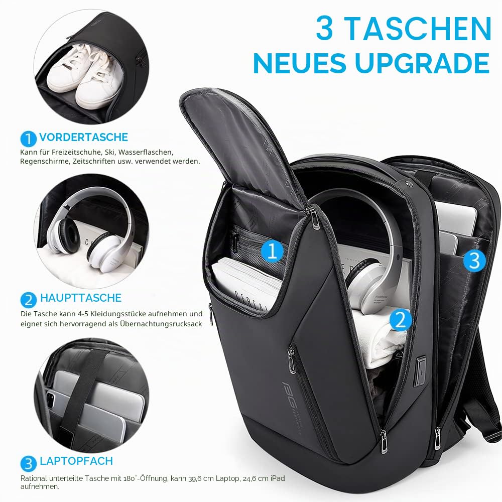BANGE Business-Smart-Rucksack, wasserdicht, 39,6 cm (15,6 Zoll), Laptop-Rucksack mit USB-Ladeanschluss, langlebiger Reise-Rucksack all