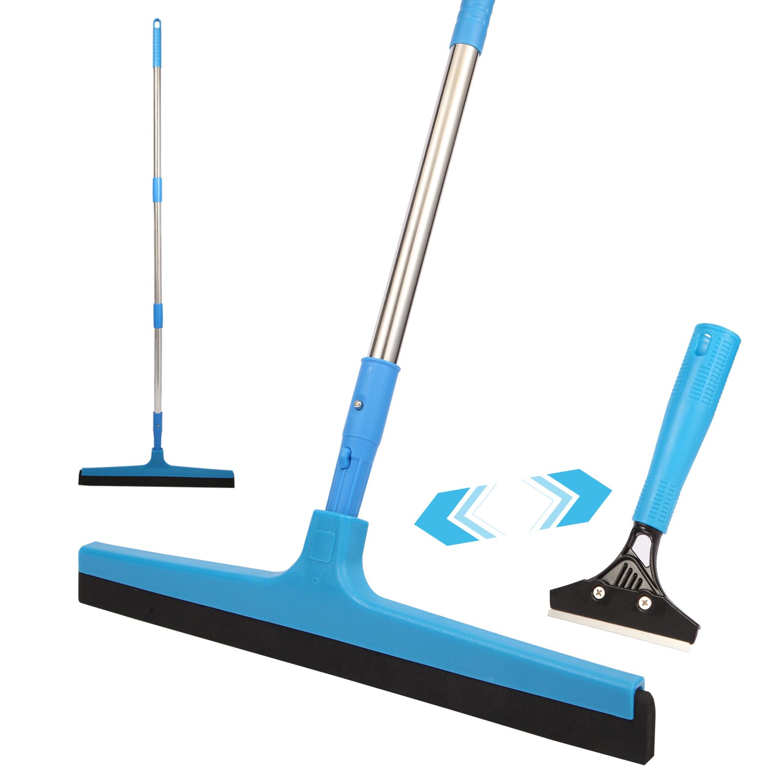 Floor Squeegee Scraper Kit with 51'' Long Handle, Daily Bathroom Wet Room Water Remover, Fast Clear Shower Floor Standing Water, Remove Stubborn Stains & Pet Hair, Perfect for Shower Room Kitchen Pool