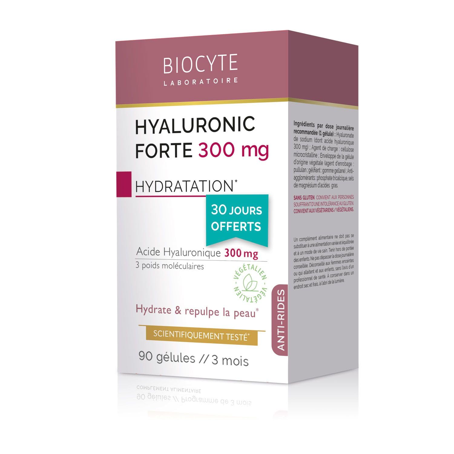 BIOCYTE Pack Hyaluronic Forte - Integratore alimentare anti-invecchiamento e idratazione della pelle - acido ialuronico - 90 capsule - programma di 3 mesi