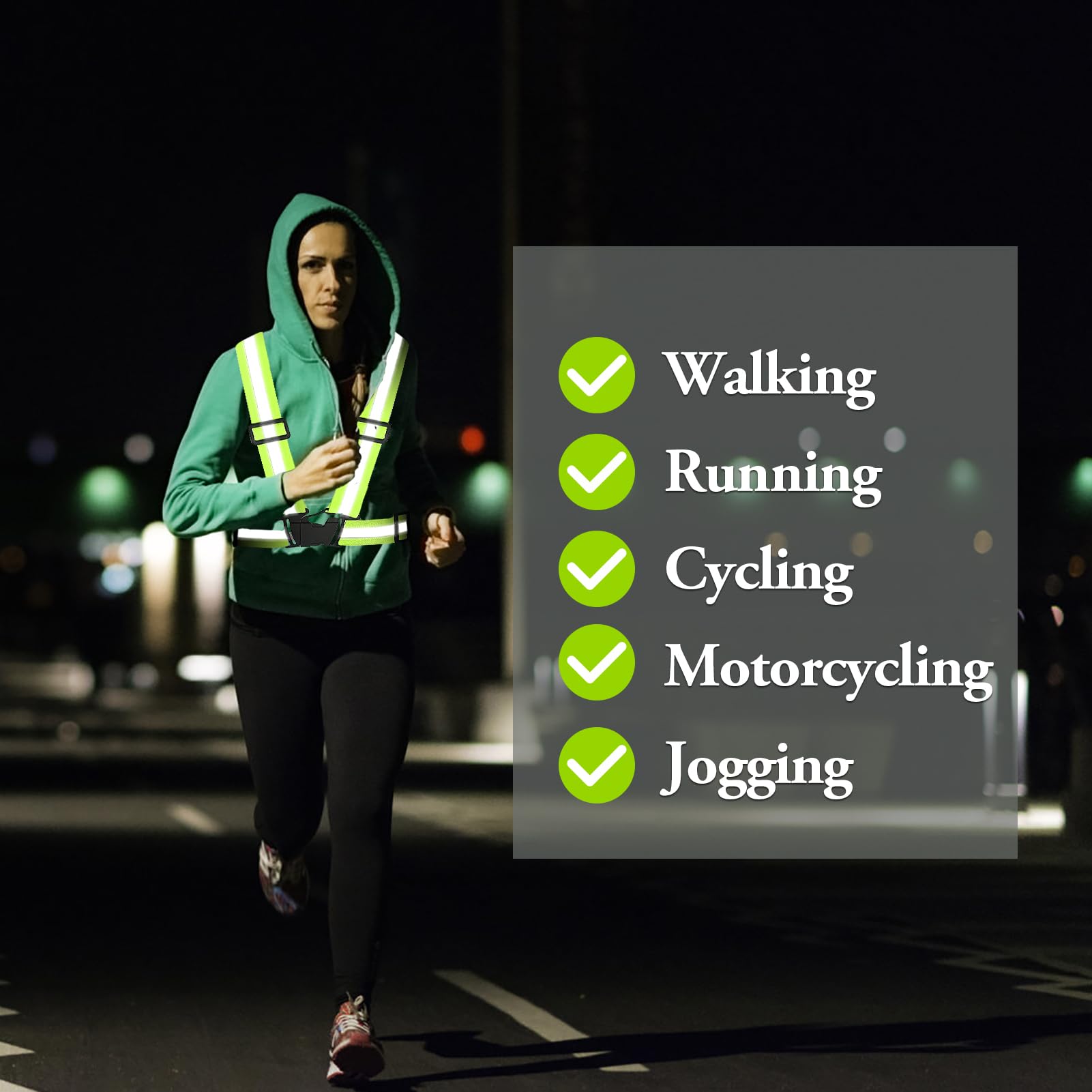 Giubbotto catarifrangente, ad alta visibilità, regolabile, cintura di sicurezza a strisce per jogging, ciclismo, passeggiate, motociclismo e corsa