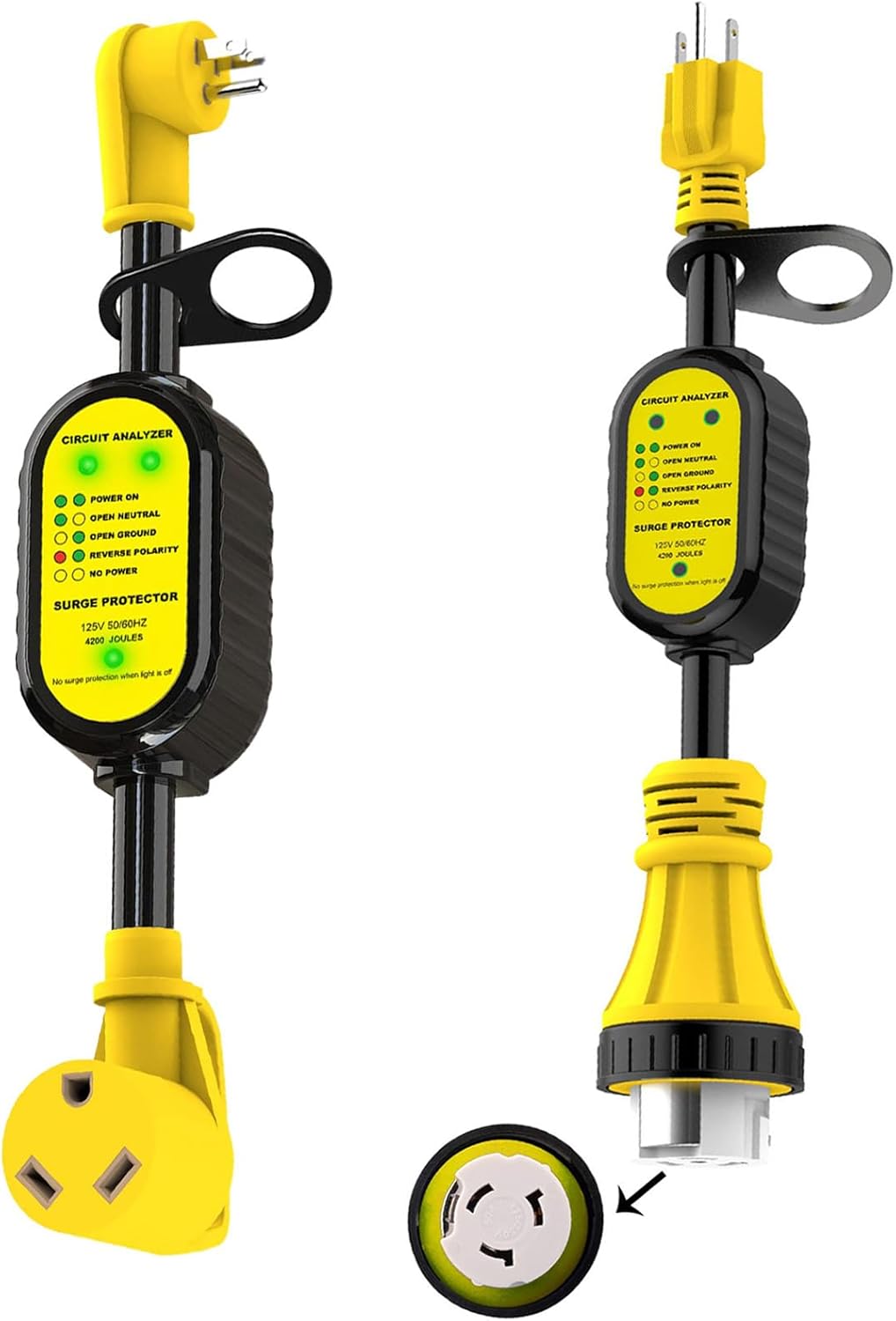 EyGde 15 Amp to 30 Amp RV Adapter + 50 Amp to 110V RV Adapter with Surge Protector 4200J, Circuit Analyzer Power Guard for Camper Travel Trailer