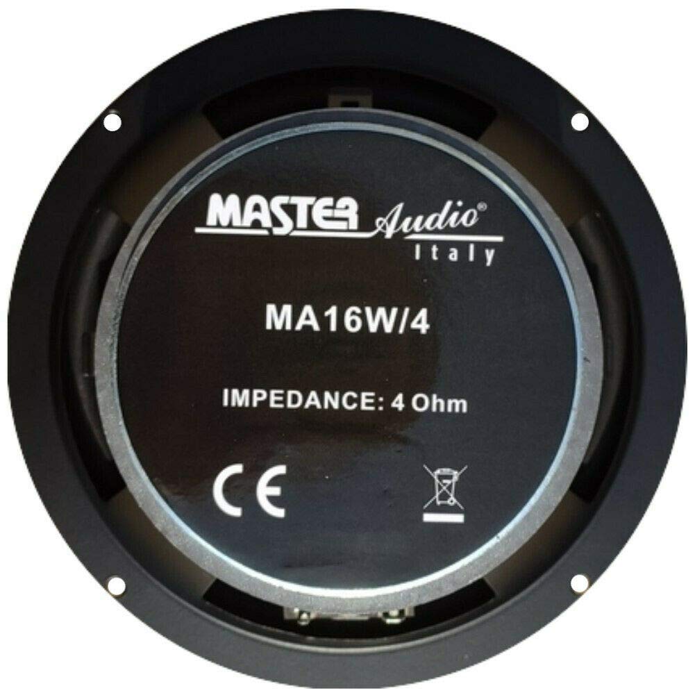 1 WOOFER MASTER AUDIO MA16W/4 MA 16W/4 Profesional 16,50 cm 165 mm 6,5" 150 vatios rms y 300 vatios máx 4 ohmios 91 db suspensión de Goma, 1 Pieza