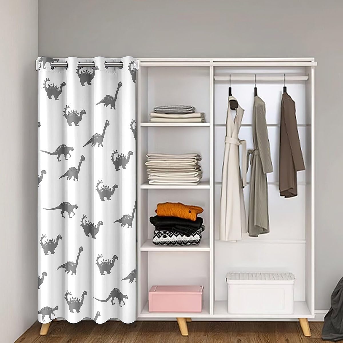 Dinosaur 30%-50% Room Darkening Blackout Curtain 106x203cm Boys Girls 3D Digital Print Door Curtain for Doorway Privacy Jungle Dino Room Divider Curtain Cover Wild Animal Grey Window Treatments - Image 2
