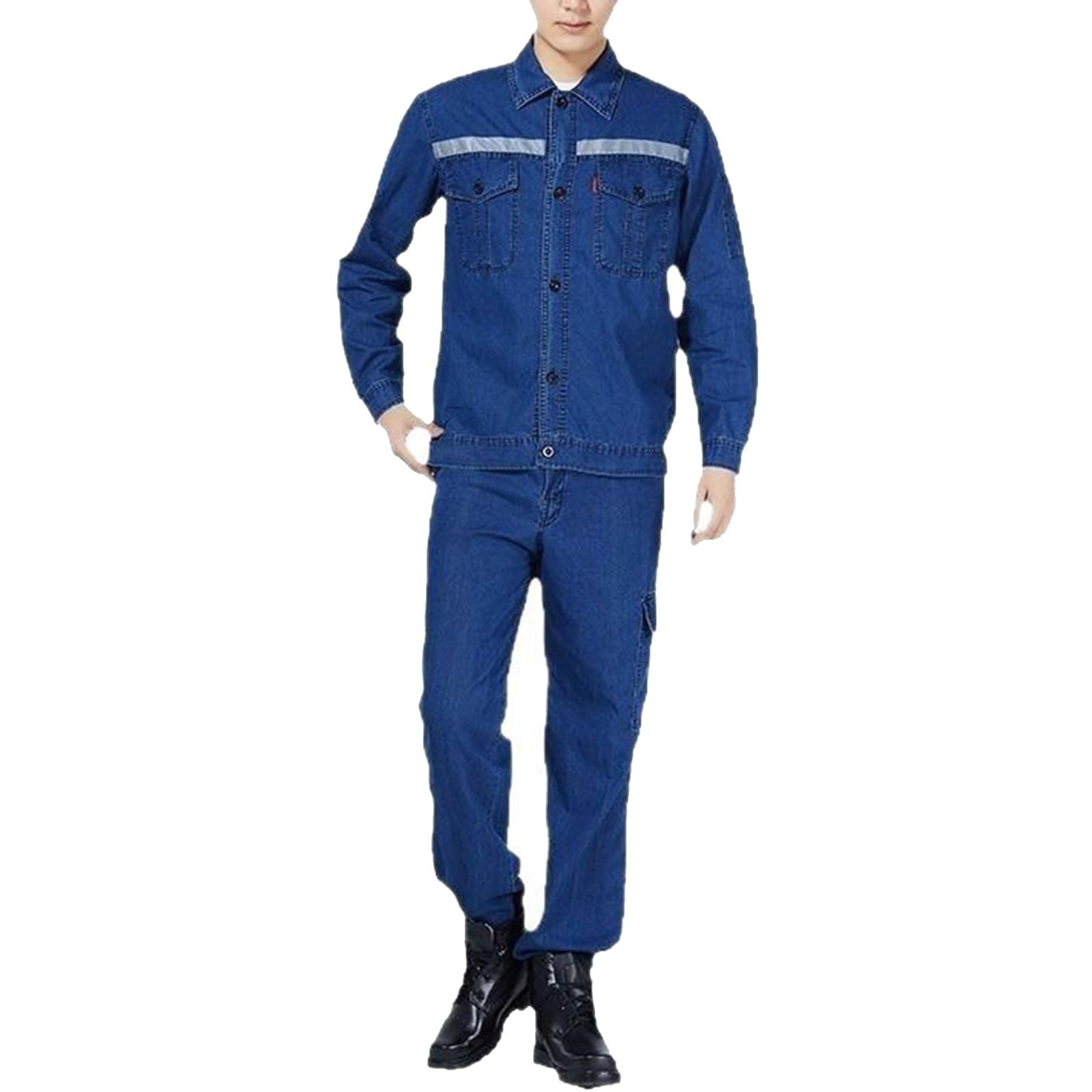Ropa d Trabajo de Seguridad Reflectante para Hombre Mezcla de Algodón y Poliéster Ajuste Cómodo Cremallera Metálica Bolsillo En El Pecho Uniforme Laboral