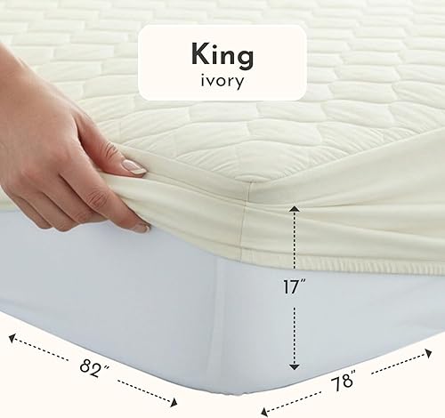 Miniatura 2 de Protector de colchón orgánico 100% algodón Protector de colchón transpirable y refrescante tamaño King Premium 300GSM acolchado y sin ruido,