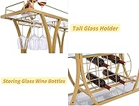 Vista 2 de Carritos de Bar Dorados con Soportes de Vasos y Estante para Vino, Carritos de Bar para Servir en Casa de 3 Niveles con Estantes de Vidrio, Carritos