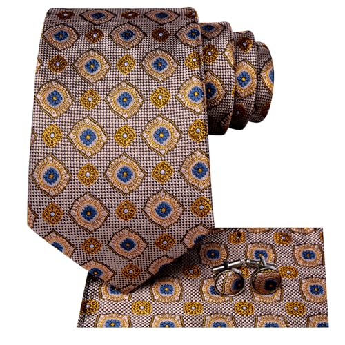Image of Hi-Tie Mens 70inches Tie Set Extra Long Necktie for Men Cufflinks Handkerchief Big Tall Men Business Wedding