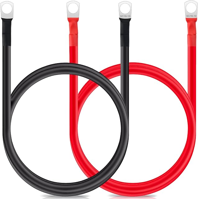 Bolatus Battery Inverter Cable 1m 5AWG/16mm² 12v Battery Cable Red and Black Auto Battery Leads with SC16-10 Ring Terminals Copper Flexible Wire for Motorcycle, Solar RV & Marine