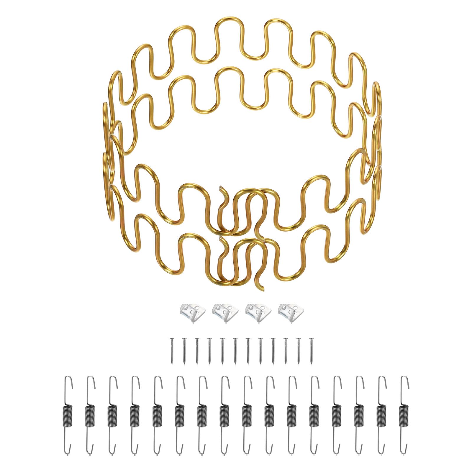 sourcing map 2Pcs 29.5" Upholstery Spring Replacement Kit, Carbon Steel Sagging Cushions Repair Kit Arch Spring with Balance Hooks, S Spring Clips, Screws for Sofa Recliner Chair, Gold