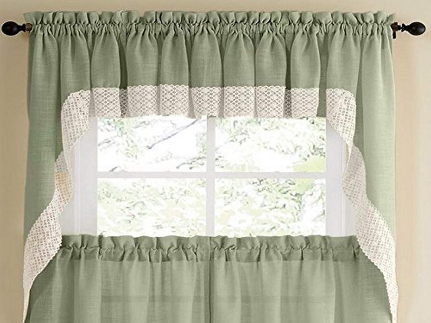 Sweet Home Collection Kitchen Curtains for Windows 40+ Styles &amp; Colors Swag, Valance, Tier Sets &amp; Panels Cafe Curtains for Farmhouse, Rustic, Modern Décor, Salem Sage, Swag