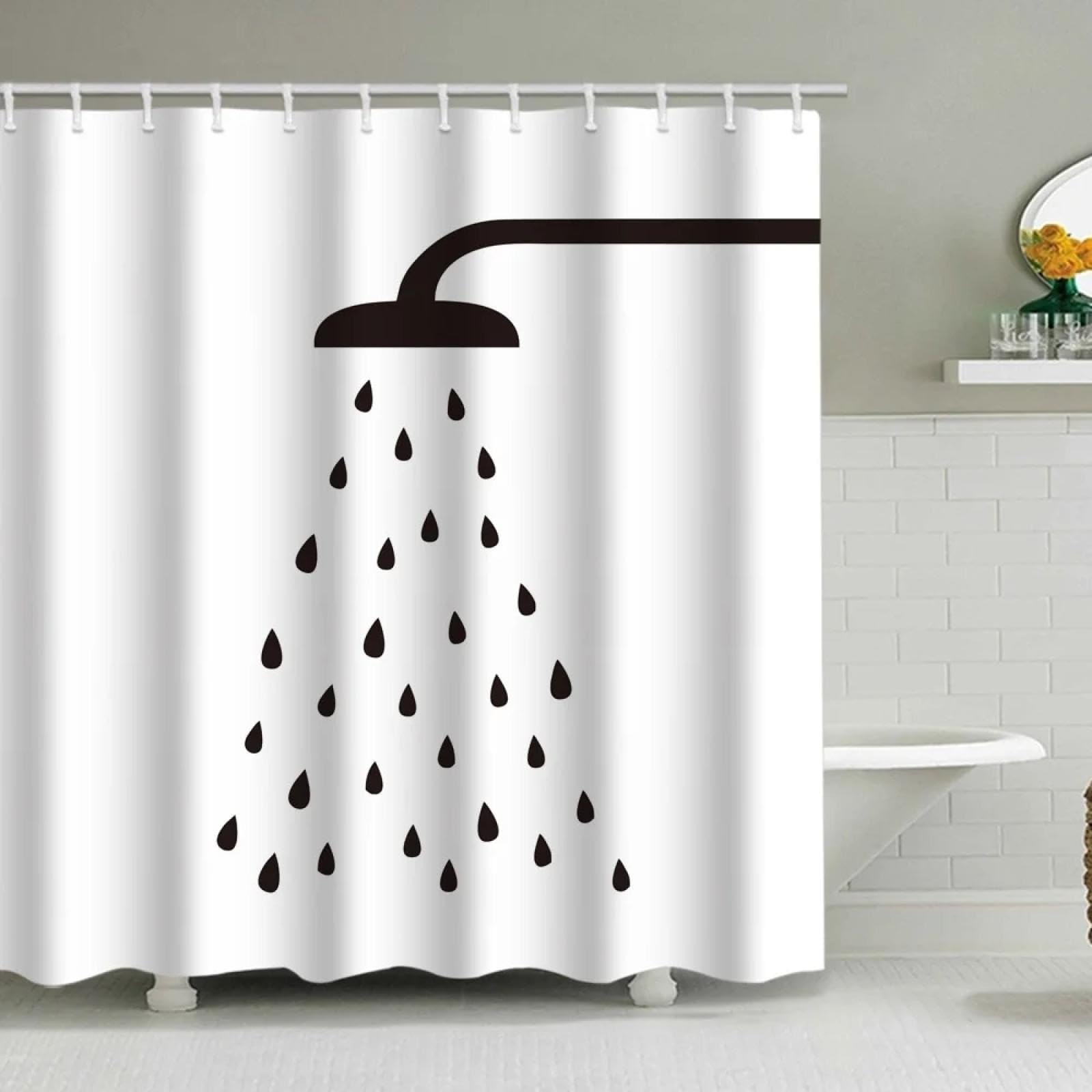 UIYIUI Shower Head Shower Curtain 94x77in-240x195cm White Funny Modern Minimalism Style Bathroom Curtain, Quick Dry Durable Washable Waterproof Fabric Home Decor Bathtub Curtains Sets with Hooks